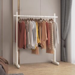 Clothes Rack, Floor-Standing Foldable Clothes Drying Rack, Does Not Take up Space in the Bedroom, Clothes Rack for Hanging Clothes in the Living Room, Cream White, Sturdy and Simple Coat Rack