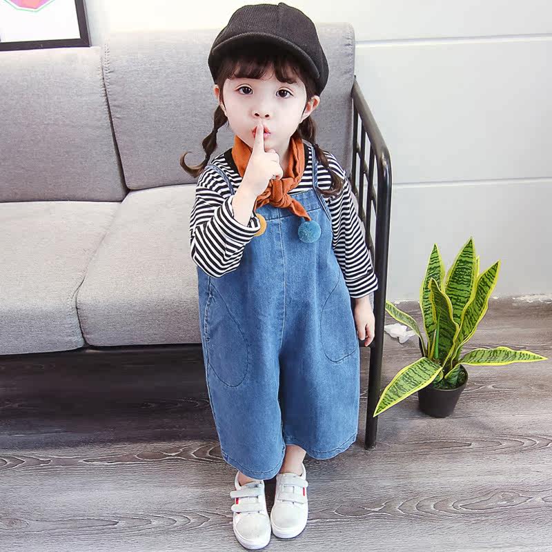 Boys and girls baby cowboy holding baby bag pants spring and autumn clothes 1 children's Western style Korean version of the loose sling wide-leg pants 3-year-old child tide