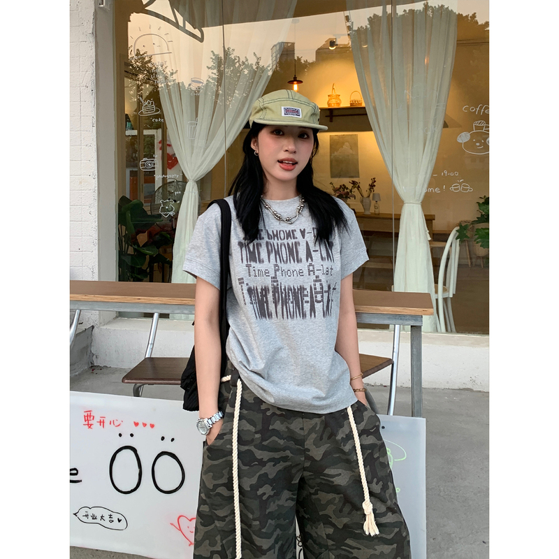 Muzi Sheep American-Style Ghost Lettering Short-Sleeve Boxy Fit Casual T-Shirt Top for Women Muzi Sheep American-Style Ghost Lettering Short-Sleeve Boxy Fit Casual T-Shirt Top for Women