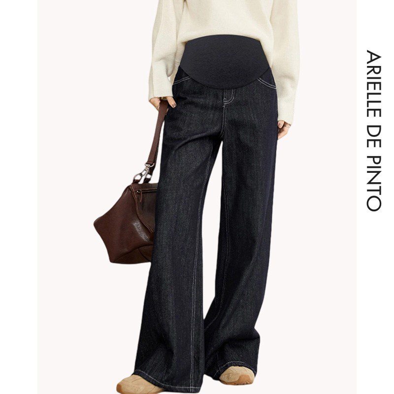 French Arielle De Pinto Maternity Wear 2026 Spring and Autumn New Style Loose Wide-Leg Jeans with Belly Support for Outer Wear French Arielle De Pinto Maternity Wear 2026 Spring and Autumn New Style Loose Wide-Leg Jeans with Belly Support for Outer Wear