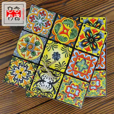 Spanish small tiles, ceramic tiles, flower pieces, waist line decals, powder room, kitchen, European-style floor tiles, art antique tiles 300