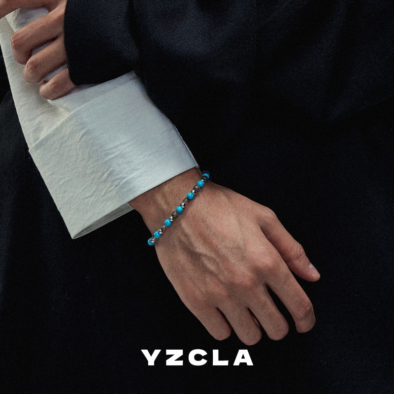 Yzcla Turquoise Bracelet with Sterling Silver and Green Phantom Quartz, Unisex, Light Luxury, Niche, Exquisite Gemstone Beaded Bracelet Yzcla Turquoise Bracelet with Sterling Silver and Green Phantom Quartz, Unisex, Light Luxury, Niche, Exquisite Gemstone Beaded Bracelet