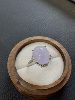 Natural a-grade jadeite national standard s925 high ice light purple cabochon ring