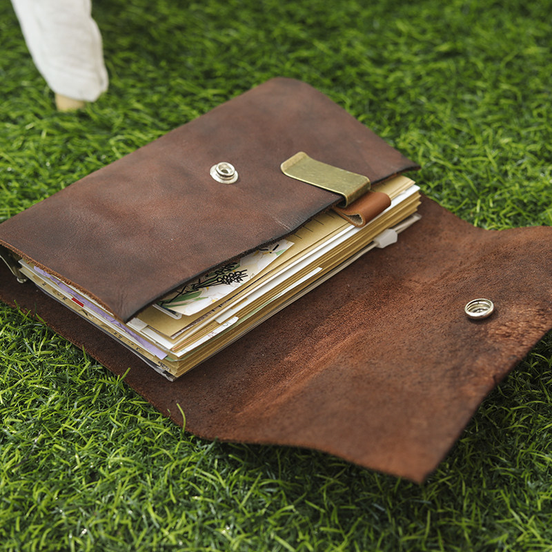 Customized cowhide retro handbook, handmade old notebook, leather binder, diary, travel photo book