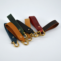 pihoo handmade leather keychain retro first layer cowhide keychain custom personalized car chain pure copper
