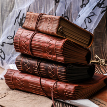 Hand-stitched thickened leather notebook retro cowhide theme hand ledger diary custom notepad gift