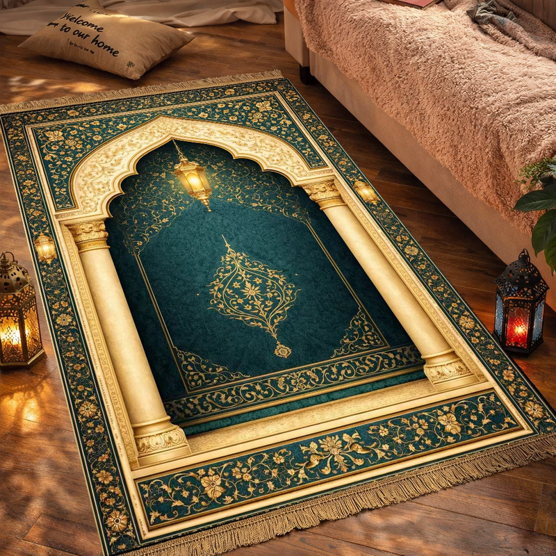Arabic Tassel Thickened Ethnic Style Prayer Bedroom Carpet Middle Eastern Classical Prayer Mat for Home Use