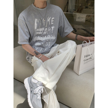 Attitude summer fried street new black and white gray hand-painted graffiti letter print round neck short sleeve T-shirt mens Tide brand ins