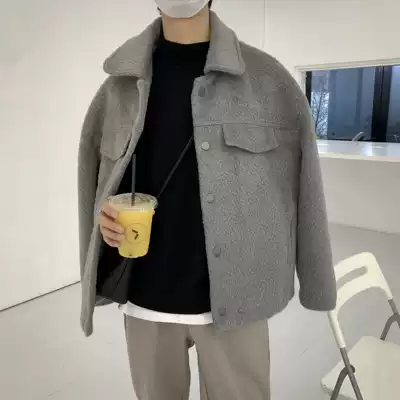 Value clearance# Short wool coat winter thick lapel jacket loose coat men Korean trend ins
