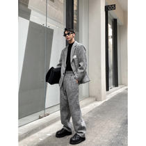 HOZI small fragrance suit set mens 2022 autumn new casual small blazer long pants simple mens wear