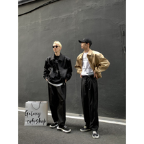 HOZI Korean version spring cushion shoulder profile short version turned over jacket mens senior senses jacket small crowd mens clothing light extravagant trend