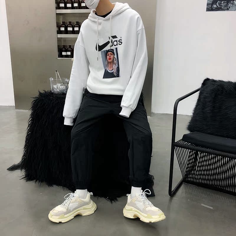 Thái độ / Thư giả mạo in áo len trùm đầu sang trọng kiểu Hàn Quốc áo khoác thả lỏng áo khoác nam hoodie