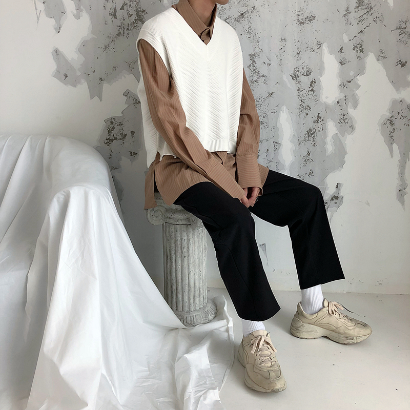 Thái độ / chic retro V-cổ đan vest in áo len ngắn đơn giản cho nam và nữ 5 màu đồ vét nam