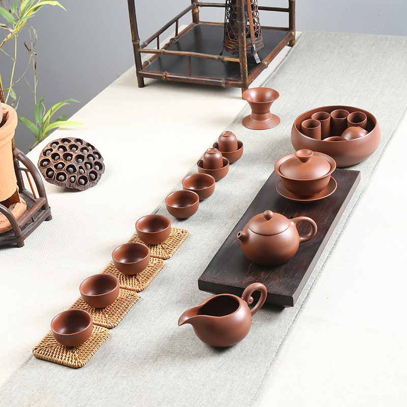 ZongTang purple sand tea set household contracted undressed ore red mud mud zhu office gifts lid bowl of tea cups