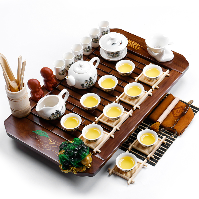 ZongTang colorful ice crack glaze ceramic tea set solid wood tea tray tea table of a complete set of contracted purple sand tea taking