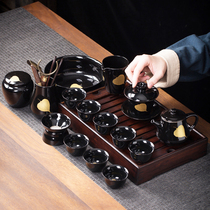Jizhou Kiln Wood leaf Tianmu Jianzhan set tea set tea set tea tray imitation Jingdezhen Wujin glaze wood leaf cup