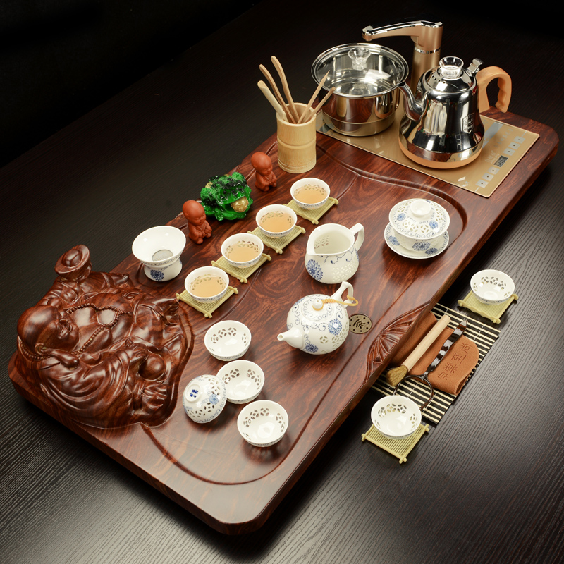 Purple sand tea set household contracted sitting room office solid wood tea tray was kung fu tea tea tea set