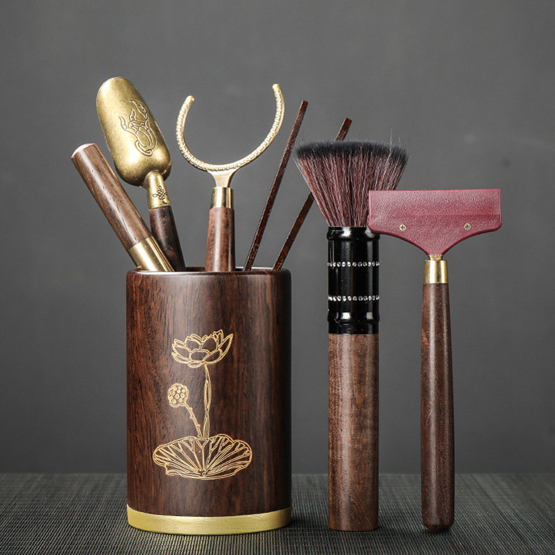 Copper ebony wood tea ceremony 6 six gentlemen set kung fu tea set kung fu tea accessories tea clip pot pen tea knife making tools