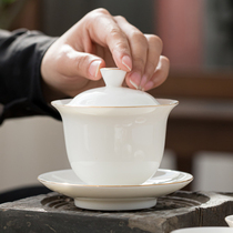 Gold sheep fat jade porcelain Dehui white porcelain bowl kung fu tea set hand grab bowl serving tea bowl tea bowl tea cup white tea bowl