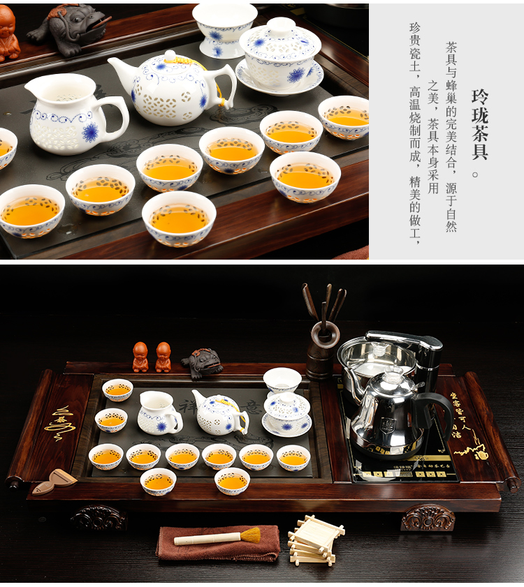 Ceramic purple sand tea set tea sets tea taking sharply home automatic integrated electric magnetic furnace stone solid wood tea tray