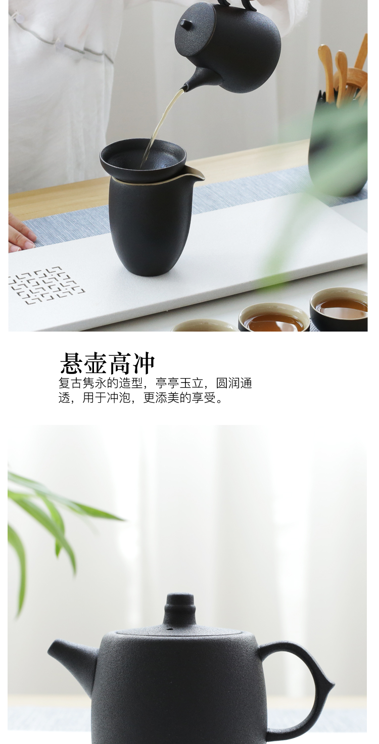 Black pottery tea set kung fu tea set office sitting room household contracted ceramic tureen restoring ancient ways of a complete set of tea cups