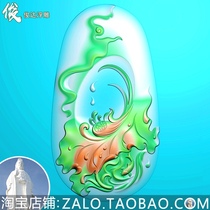 Lotus Lotus fish pendant has more than two fish brand water wave jade carving figure relief picture jdp