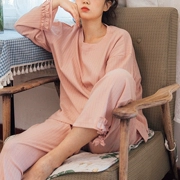 Bộ đồ ngủ nữ Wowpink xuân hè 2018 phiên bản Hàn Quốc của cotton đơn giản cổ tròn thoải mái cotton dài tay nữ dịch vụ tại nhà