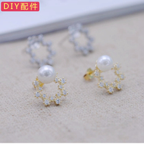 925 sterling silver stud holder semi-finished pearl diy accessories inlaid with zircon plated platinum drop earrings earrings holder female drop earrings
