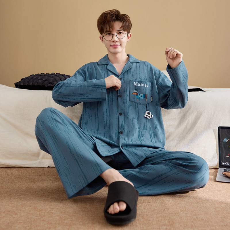 Men's Pajamas Plus Size Extra Large 150kg 100kg Spring and Autumn 2026 New Pure Cotton Long-Sleeved Cardigan Set Men's Pajamas Plus Size Extra Large 150kg 100kg Spring and Autumn 2026 New Pure Cotton Long-Sleeved Cardigan Set