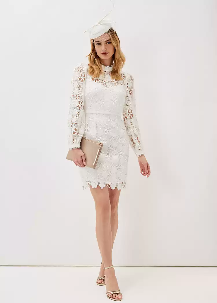 英国单P8 精美镂空水溶蕾丝立领长袖收腰连衣裙150英镑