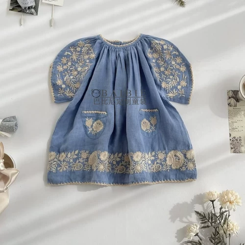 Брендовое летнее качественное платье для принцессы, платье-комбинация, европейский стиль, с вышивкой