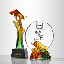 Bullwind glaze trophy custom team crystal trophy medals customized 2021 Year of the Ox souvenirs