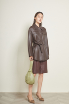 Xianjiao 2023 new acetic acid lining environmentally friendly imported lamb belt leather coat in the long coat female winter