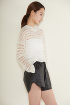 Experience the soft gold hollowed-out long sleeve hooded cardiovert blouse for womens fall in the melt-feeling cashmere