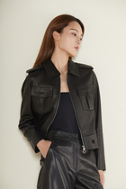 Queen driving to super-dominant legs Turkish small crowdsourced sheep leather woven buckle leather jacket female short jacket