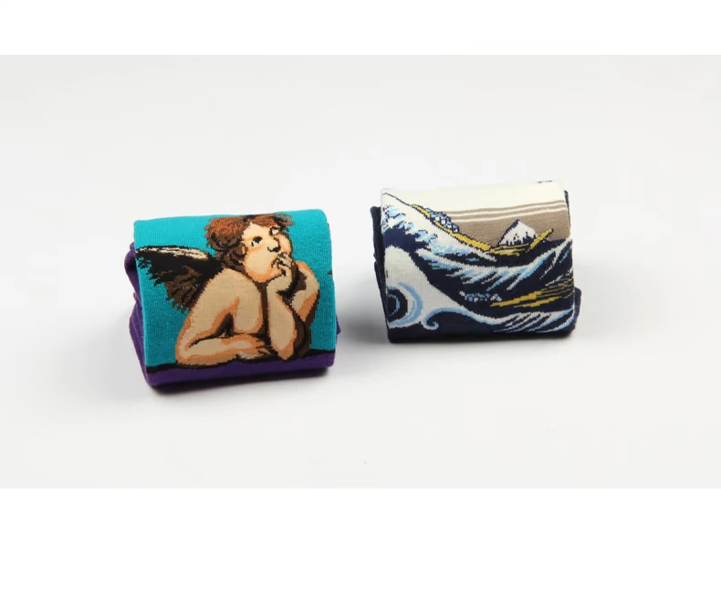 Nghệ thuật retro trừu tượng sơn dầu van Gogh sao không khí vớ dài vớ nữ vớ cotton vớ thủy triều nam và nữ đôi vớ - Vớ bông