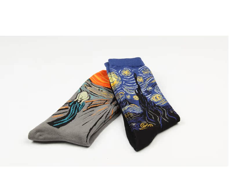 Nghệ thuật retro trừu tượng sơn dầu van Gogh sao không khí vớ dài vớ nữ vớ cotton vớ thủy triều nam và nữ đôi vớ - Vớ bông tất nữ hàn quốc