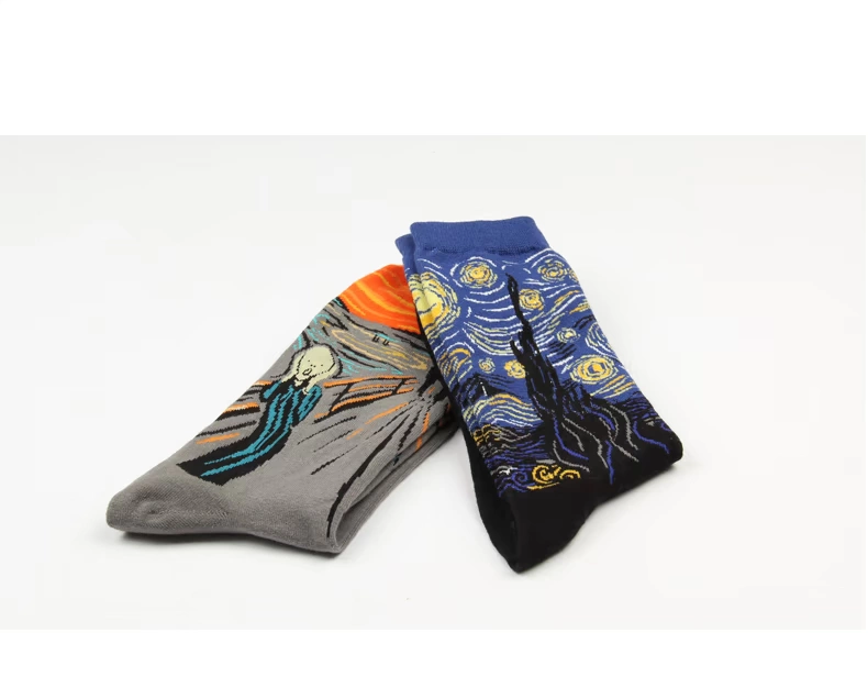 Nghệ thuật retro trừu tượng sơn dầu van Gogh sao không khí vớ dài vớ nữ vớ cotton vớ thủy triều nam và nữ đôi vớ - Vớ bông
