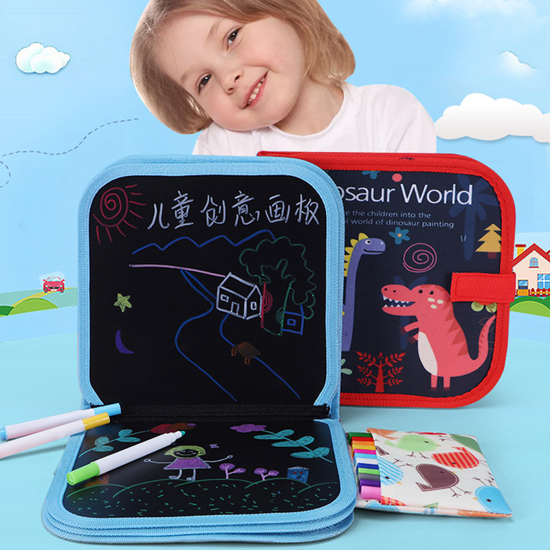 Children repeatedly write scrubbing portable painting Book student graffiti painting double-sided blackboard watercolor chalk board