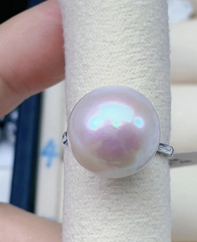 14.8mm large dot dragon ball round cherry blossom pink aurora collection ring freshwater pearl