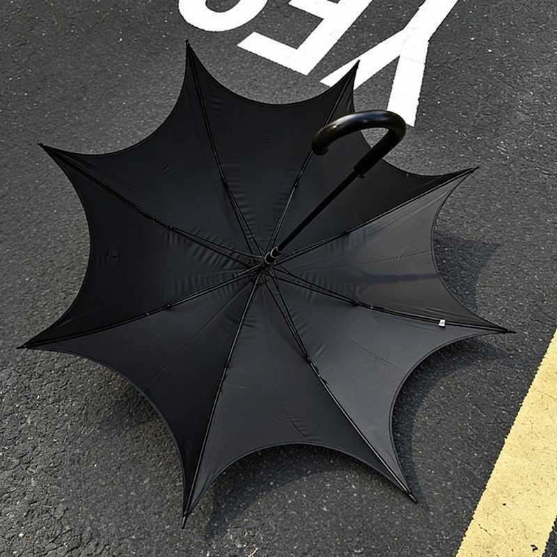 Gothic Long-Handle Umbrella, Dual-Purpose for Sun and Rain, Dark Subculture Lolita Style, Automatic Sun Umbrella for Women, Black Coating for Sun Protection