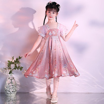 Hanfu Girls Summer Dress Childrens Tang Dress Chinese Style Girl Kimono Dress Ancient dress 2021 summer thin super fairy