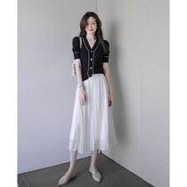 The brother-in-law wind up with a high-length light extravagant woman short sleeve name Yuanyuan first love retro and gentle ultra-well-behayre and dress suit womens summer