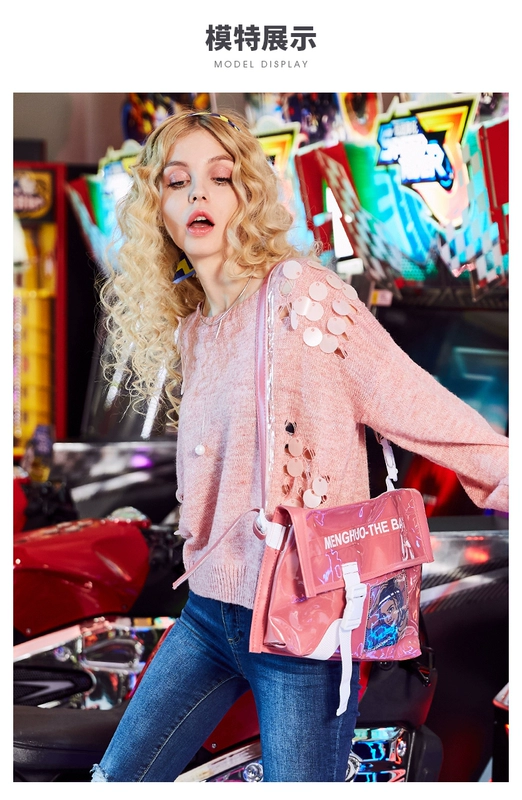 Tide thương hiệu holey sequin áo len gió lười 2020 mùa thu phong cách mới hàng rào sang trọng áo len màu hồng quần áo phụ nữ - Áo len cổ chữ V