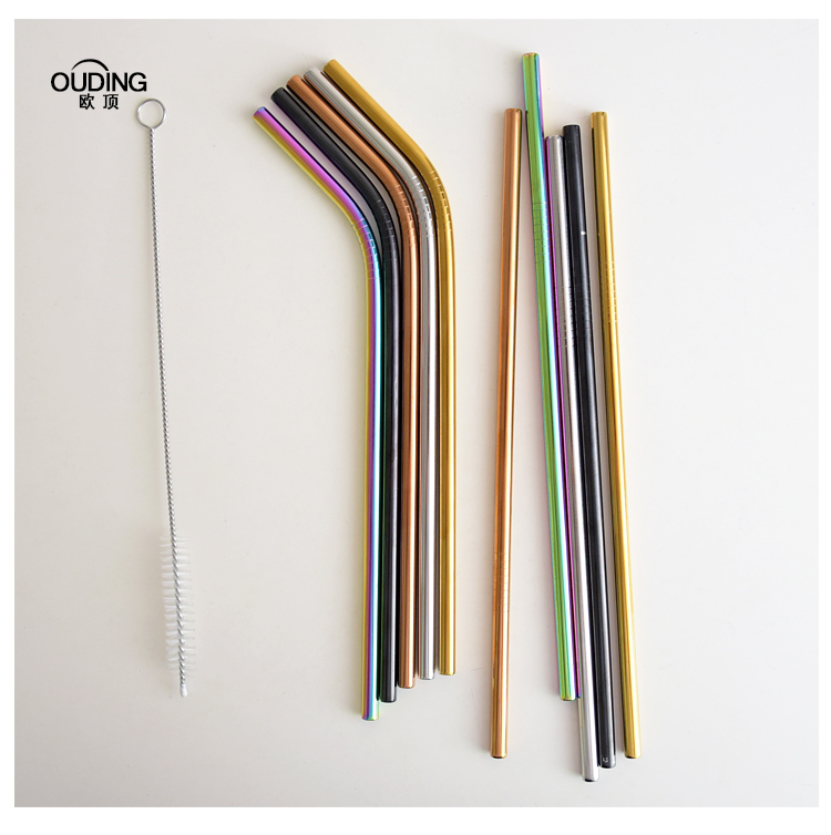 OUDING northern wind stainless steel pipe 304 metal bend glass iron straw green milk tea straw