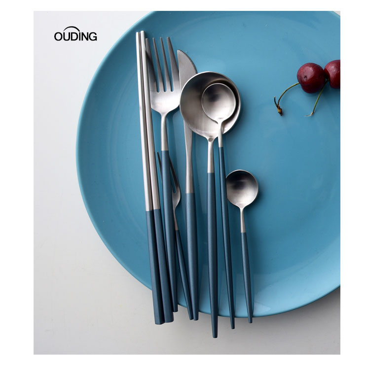 OUDING shamrock silver podcast 304 stainless steel steak knife and fork spoon, west tableware fruit fork coffee spoon