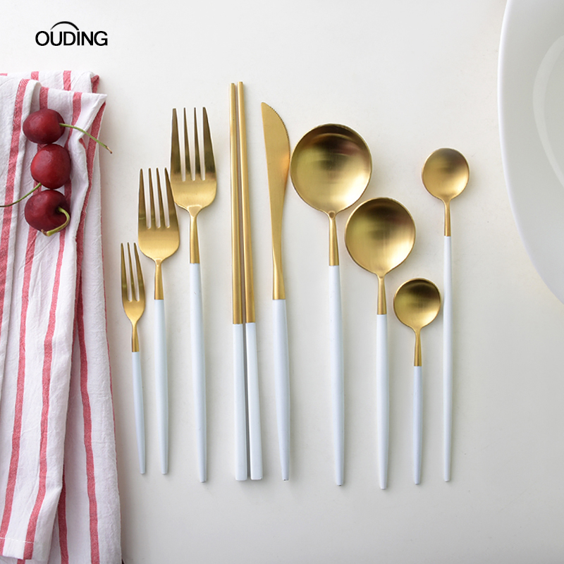 OUDING concise platinum knife and fork stainless steel knife and fork western - style food tableware forks long - handled spoons steak knife and fork spoon