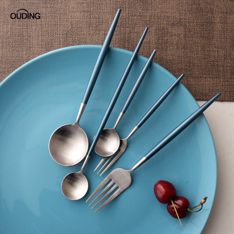 OUDING shamrock silver podcast 304 stainless steel steak knife and fork spoon, west tableware fruit fork coffee spoon
