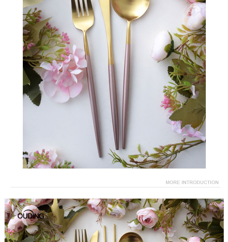 OUDING cherry blossom put pink gold knife and the fork INS steak knife and fork suit household fork spoon stainless steel western tableware