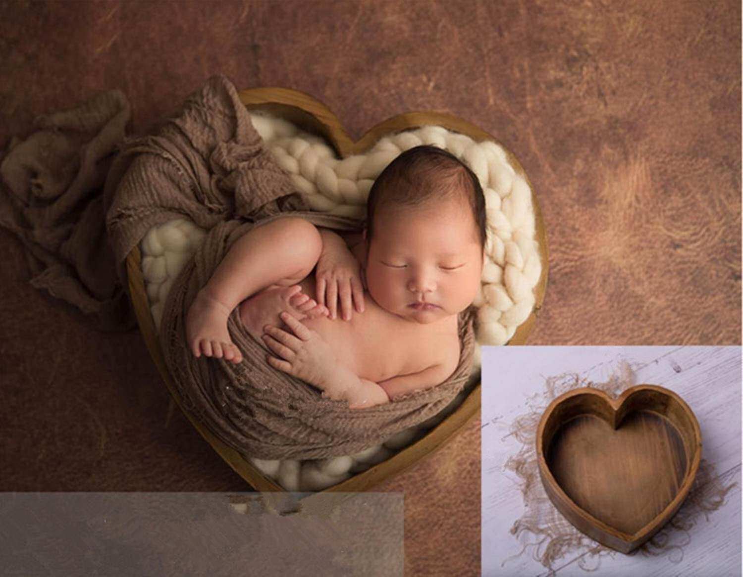 Children Photography Props Original Domestic Minimalist Wind Wooden Heart-shaped Box Newborn Styling Simple Prop Heart-shaped Basket